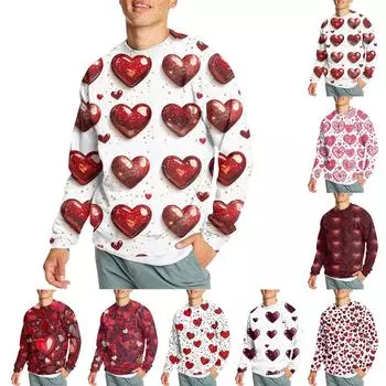 Мужская повседневная мода, удобная кофта-свитер с воротником на День святого Валентина, толстовка XL