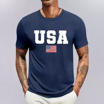 Мужская повседневная мода, удобная кофта-свитшот с надписью «День независимости» S тёмно-синий