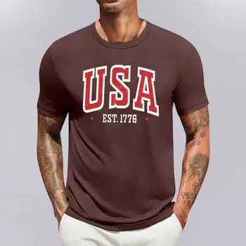 Мужская повседневная мода, удобная кофта-свитшот с надписью «День независимости» L коричневый