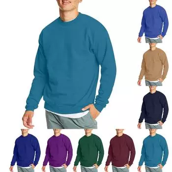 Мужская повседневная мода, удобная однотонная толстовка с круглым вырезом, свитшот L чёрный