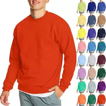 Мужская повседневная мода, удобная однотонная толстовка с круглым вырезом, свитшот L синий