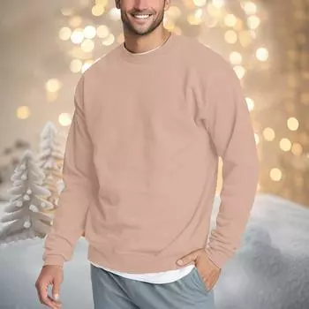 Мужская повседневная мода, удобная однотонная толстовка с круглым вырезом, свитшот S