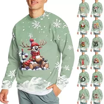 Мужская повседневная мода, удобная рождественская принтованная круглая горловина, свитер, толстовка L армия зеленый