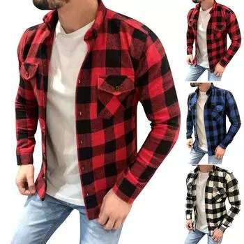 Мужская повседневная мода в клетку с принтом, свободная толстовка с длинным рукавом, рубашка, топ, блузка L