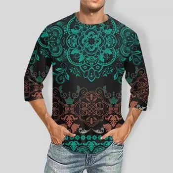 Мужская повседневная модная футболка с круглым вырезом и рукавом три четверти L армия зеленый