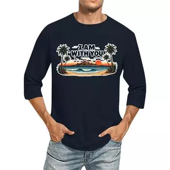 Мужская повседневная модная футболка с круглым вырезом и рукавом три четверти L тёмно-синий