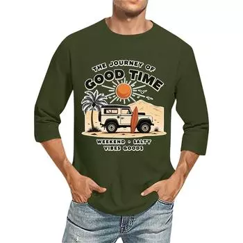 Мужская повседневная модная футболка с круглым вырезом и рукавом три четверти L