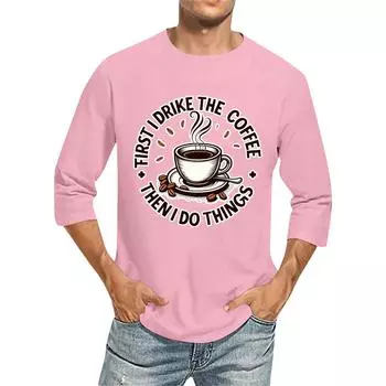 Мужская повседневная модная футболка с круглым вырезом и рукавом три четверти S розовый