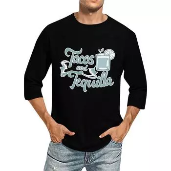 Мужская повседневная модная футболка с круглым вырезом и рукавом три четверти S чёрный