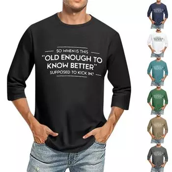 Мужская повседневная модная футболка с круглым вырезом и рукавом три четверти