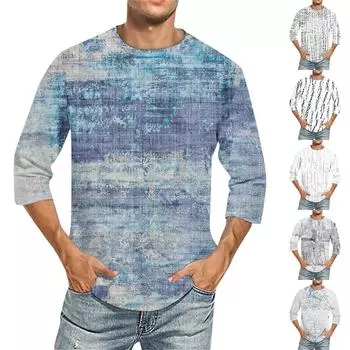 Мужская повседневная модная футболка с круглым вырезом и рукавом три четверти L чёрный