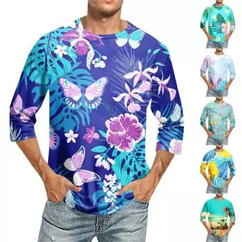 Мужская повседневная модная футболка с круглым вырезом и рукавом три четверти