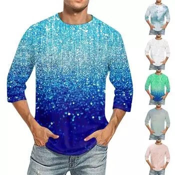 Мужская повседневная модная футболка с круглым вырезом и рукавом три четверти L синий