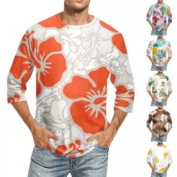 Мужская повседневная модная футболка с круглым вырезом и рукавом три четверти