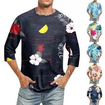 Мужская повседневная модная футболка с круглым вырезом и рукавом три четверти