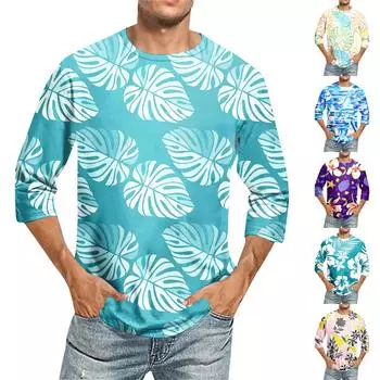 Мужская повседневная модная футболка с круглым вырезом и рукавом три четверти