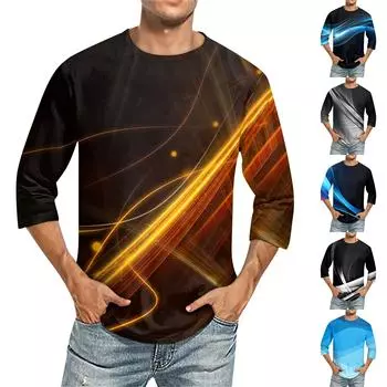 Мужская повседневная модная футболка с круглым вырезом и рукавом три четверти