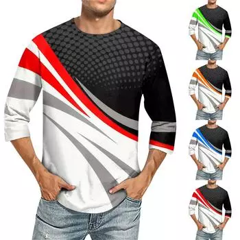 Мужская повседневная модная футболка с круглым вырезом и рукавом три четверти M синий