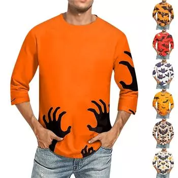 Мужская повседневная модная футболка с круглым вырезом и рукавом три четверти