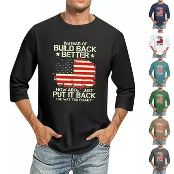 Мужская повседневная модная футболка с круглым вырезом и рукавом три четверти L чёрный