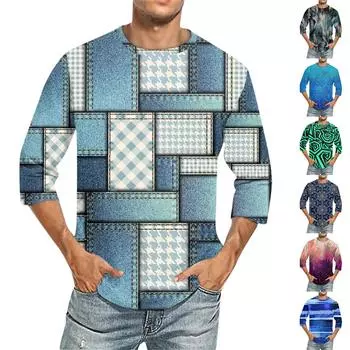 Мужская повседневная модная футболка с круглым вырезом и рукавом три четверти L синий