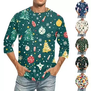 Мужская повседневная модная футболка с круглым вырезом и рукавом три четверти S хаки