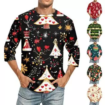 Мужская повседневная модная футболка с круглым вырезом и рукавом три четверти L чёрный