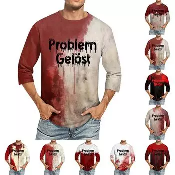 Мужская повседневная модная футболка с круглым вырезом и рукавом три четверти S чёрный