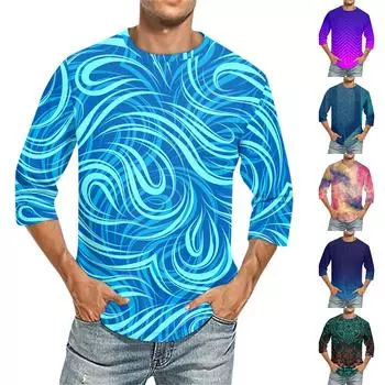 Мужская повседневная модная футболка с круглым вырезом и рукавом три четверти XXXL