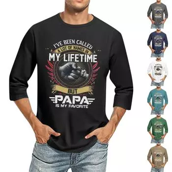 Мужская повседневная модная футболка с круглым вырезом и рукавом три четверти M чёрный