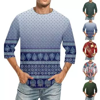 Мужская повседневная модная футболка с круглым вырезом и рукавом три четверти L армия зеленый