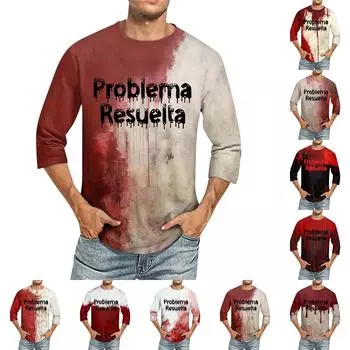 Мужская повседневная модная футболка с круглым вырезом и рукавом три четверти S чёрный