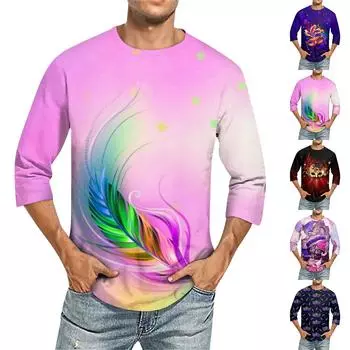 Мужская повседневная модная футболка с круглым вырезом и рукавом три четверти XL