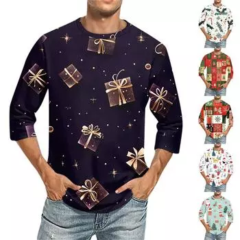 Мужская повседневная модная футболка с круглым вырезом и рукавом три четверти L темно-зеленого