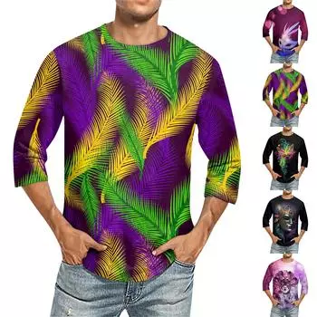 Мужская повседневная модная футболка с круглым вырезом и рукавом три четверти M красный