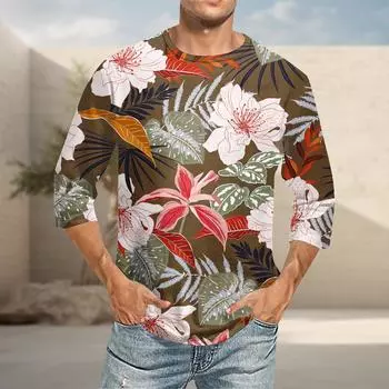 Мужская повседневная модная футболка с круглым вырезом и рукавом три четверти XXXL коричневый