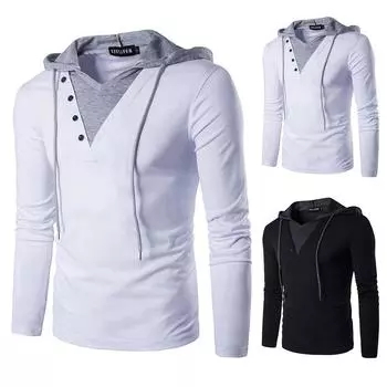 Мужская повседневная модная индивидуальная рубашка с капюшоном и пуловером с длинным рукавом на шнуровке XXL белый