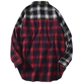 Мужская повседневная модная клетчатая строчка с контрастным принтом, свободная рубашка с длинными рукавами и лацканами, топы, блузка XL красный