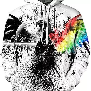 Мужская повседневная модная получерно-белая 3D-печать с изображением орла, удобная толстовка с круглым вырезом и капюшоном, толстовки на весну и осень, в качестве подарка S