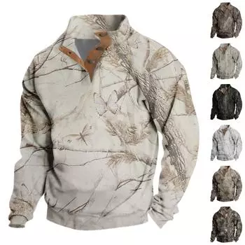 Мужская повседневная модная рождественская принтованная толстовка без капюшона, широкая мужская свободная толстовка с капюшоном и воротником-стойкой L бежевый