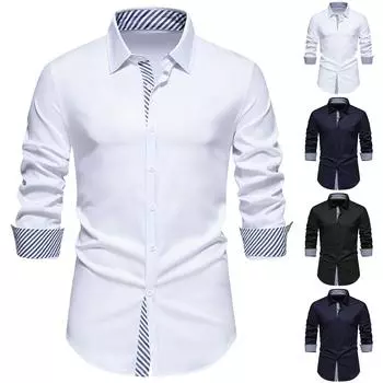 Мужская повседневная модная рубашка с длинным рукавом с лацканами Мужская полосатая рубашка с длинным рукавом с цветными блоками