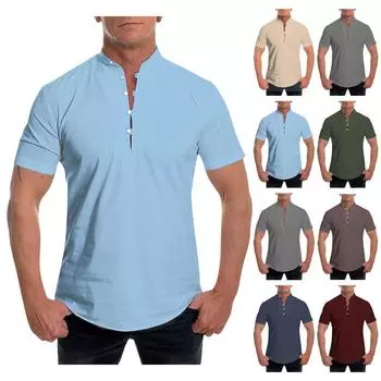 Мужская повседневная модная рубашка в полоску с короткими рукавами и лацканами XL бежевый