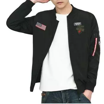 Мужская повседневная модная свободная куртка с вышивкой и бейсбольным воротником, пальто M чёрный