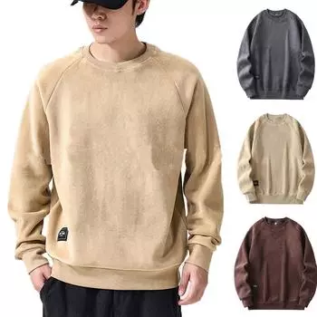Мужская повседневная модная теплая бархатная толстовка с круглым вырезом и рукавами реглан, однотонная, из утолщенного бархата L