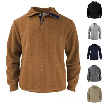 Мужская повседневная модная толстовка без капюшона, широкая мужская свободная толстовка с капюшоном и воротником-стойкой на пуговицах XL чёрный