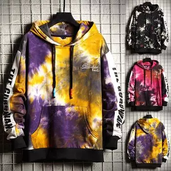 Мужская повседневная модная толстовка с капюшоном и длинными рукавами с принтом тай-дай, топы L красный