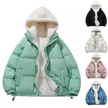 Мужская повседневная модная трендовая куртка с капюшоном и подкладкой из овечьей шерсти L чёрный