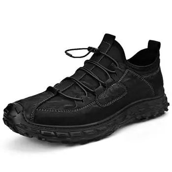 Мужская повседневная мужская обувь большого размера, кожаная обувь, мужская кожаная обувь, повседневная обувь, уличная модная мужская обувь на плоской подошве 38 чёрный