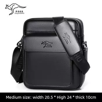 Мужская повседневная наплечная сумка Satch из кожи кенгуру Black Medium