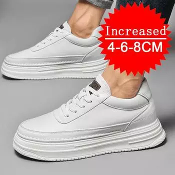 Мужская повседневная натуральная кожа, высота 4/6/8 см, модная, удобная, дышащая, спортивная обувь, кроссовки для бега, нескользящие, для отдыха 36 белый